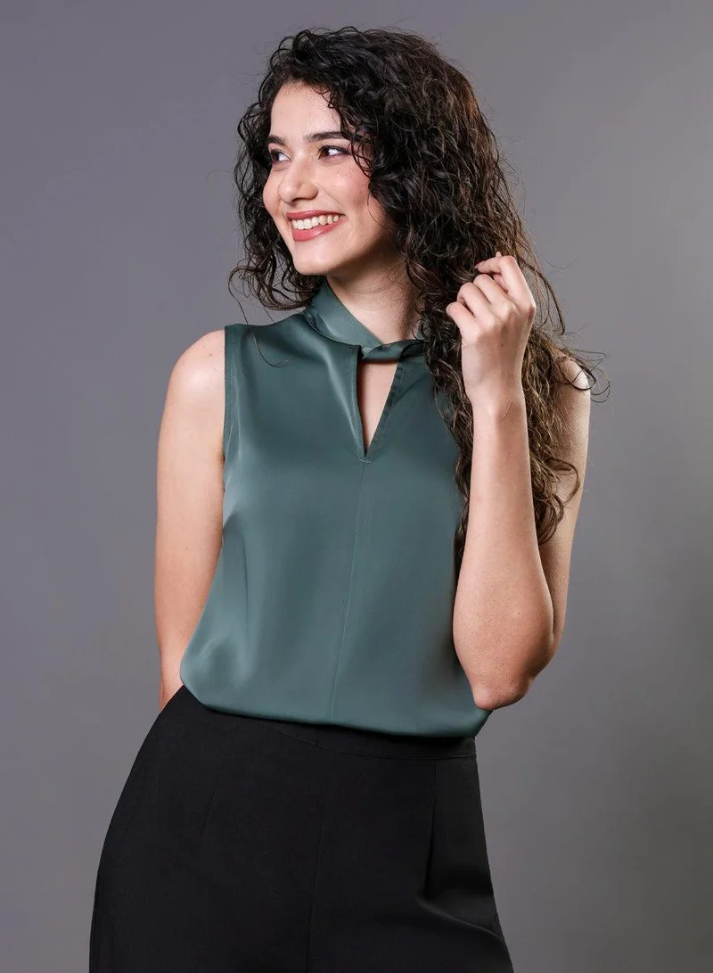 زجزاج Twisted Neck Sleeveless Top -  Green